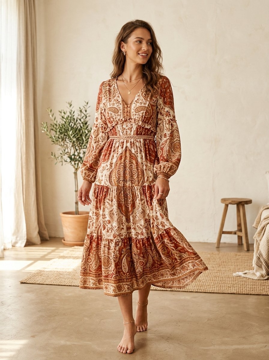 Terracotta Paisley Boho Midi